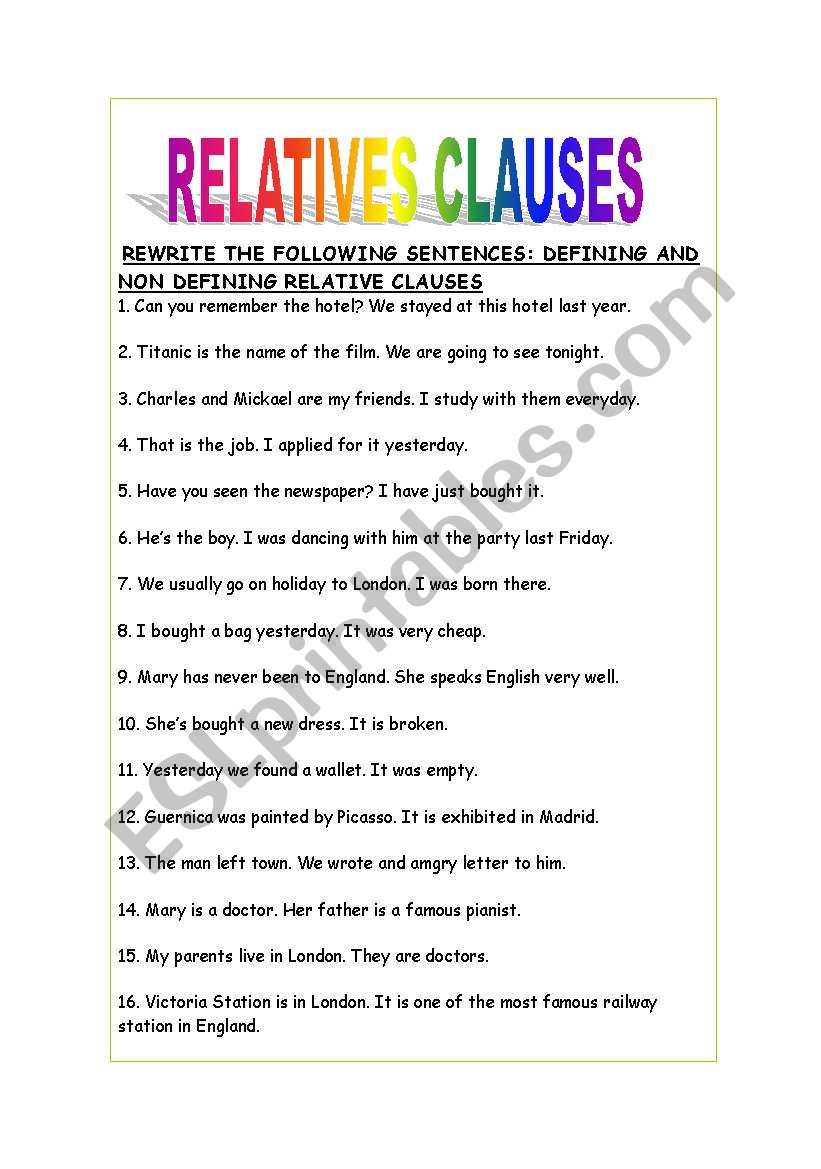 RELATIVE CLAUSES worksheet