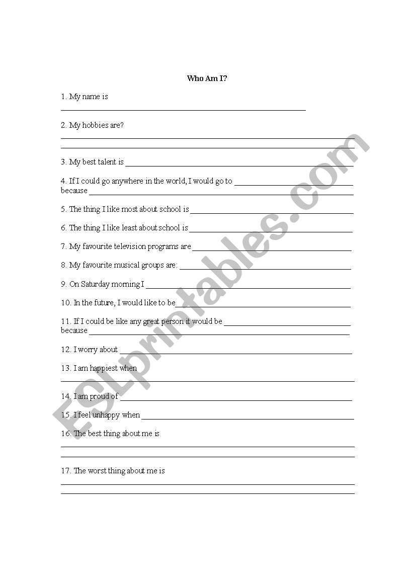 Who Am I? worksheet