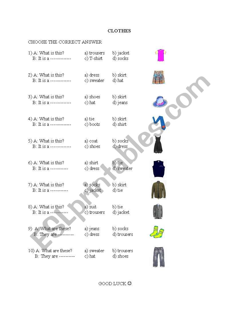 clothes worksheet
