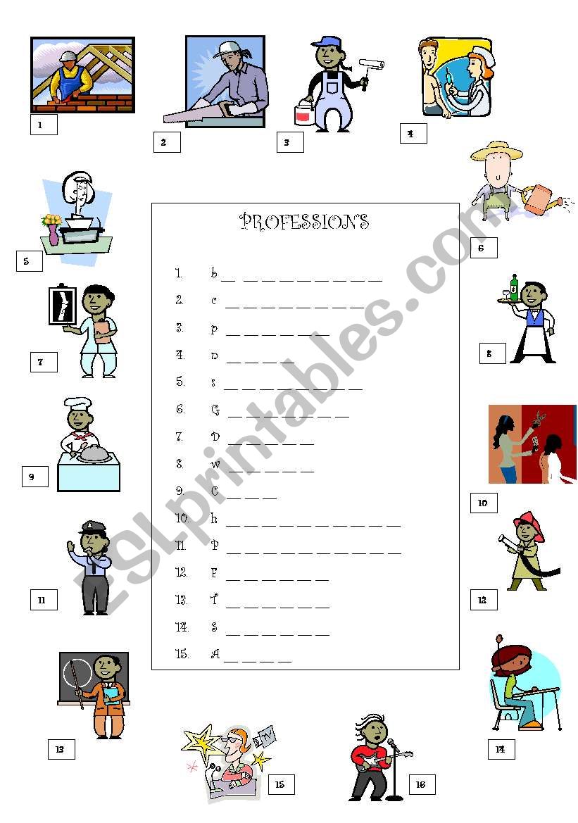 PROFESSIONS worksheet