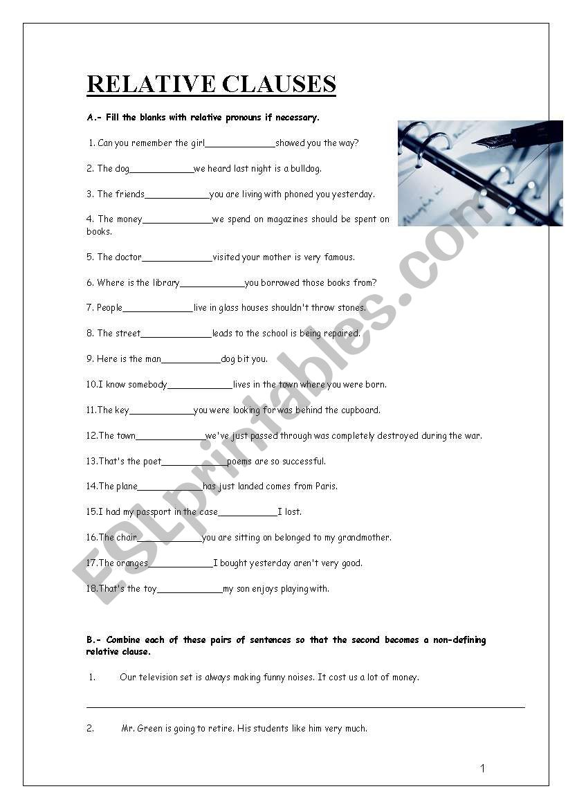 RELATIVE CLAUSES worksheet