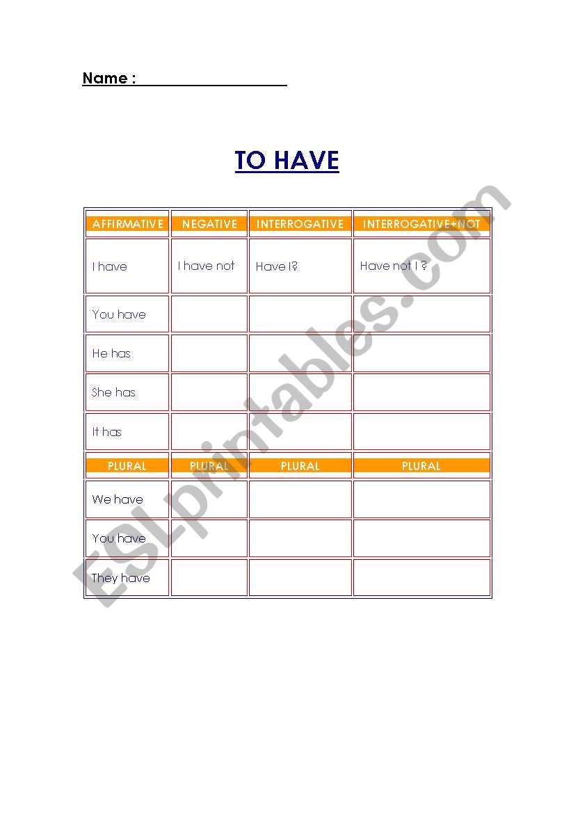 verb to have  worksheet