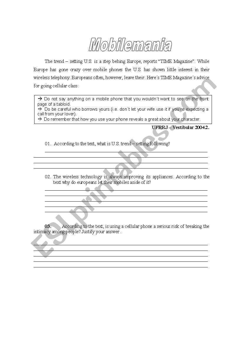 Mobilemania  worksheet