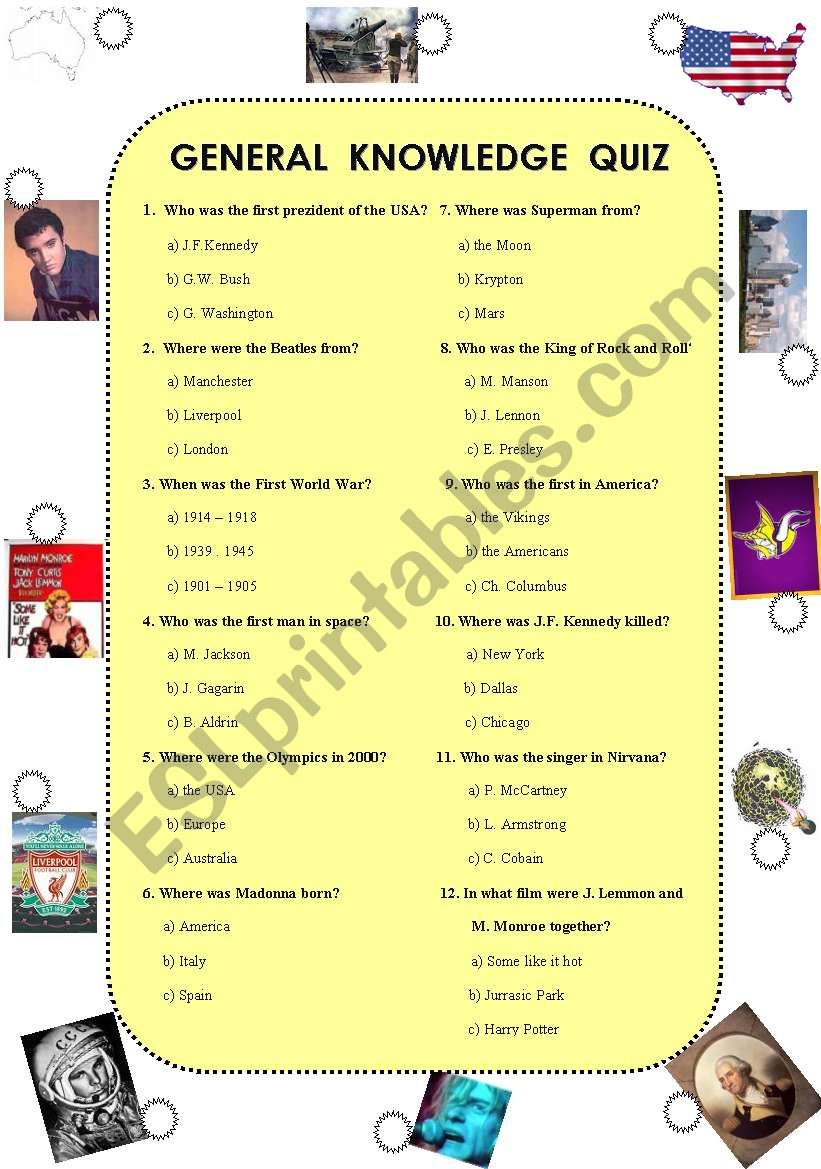 General knowledge quiz (was,were)