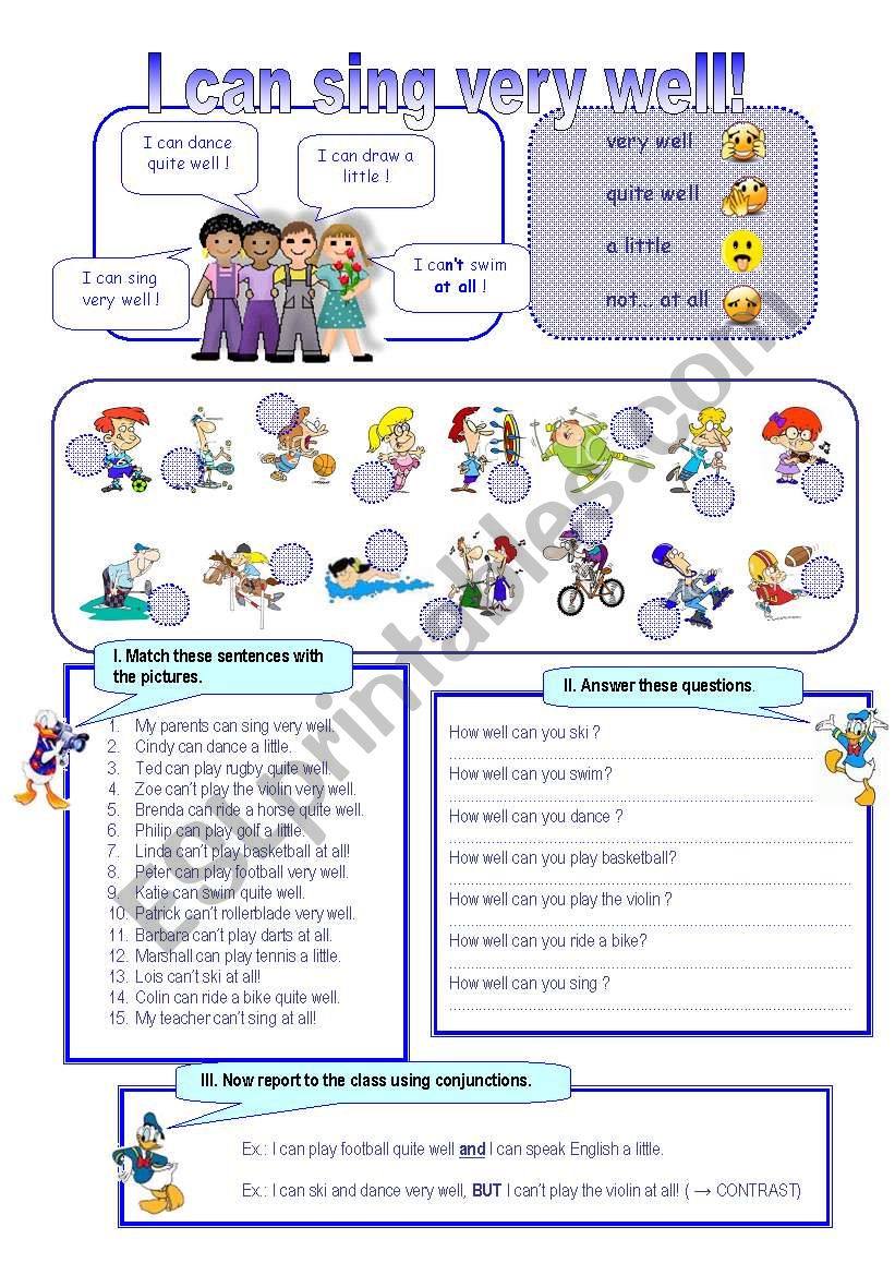 I can sing very well! worksheet