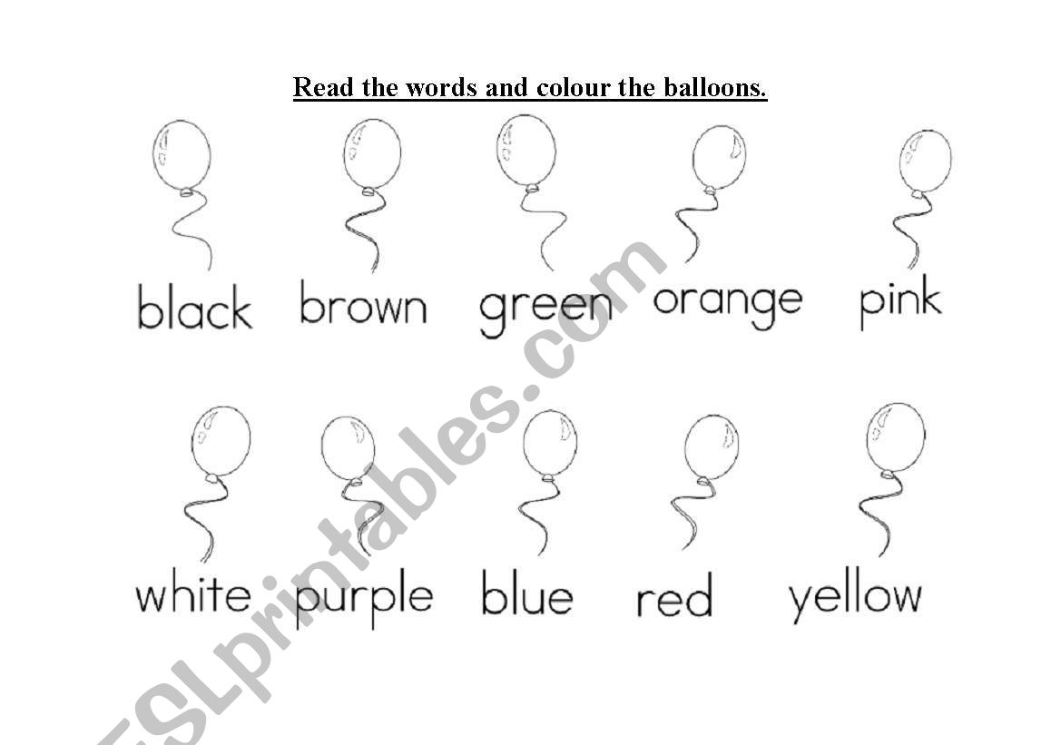 Colour the balloons worksheet