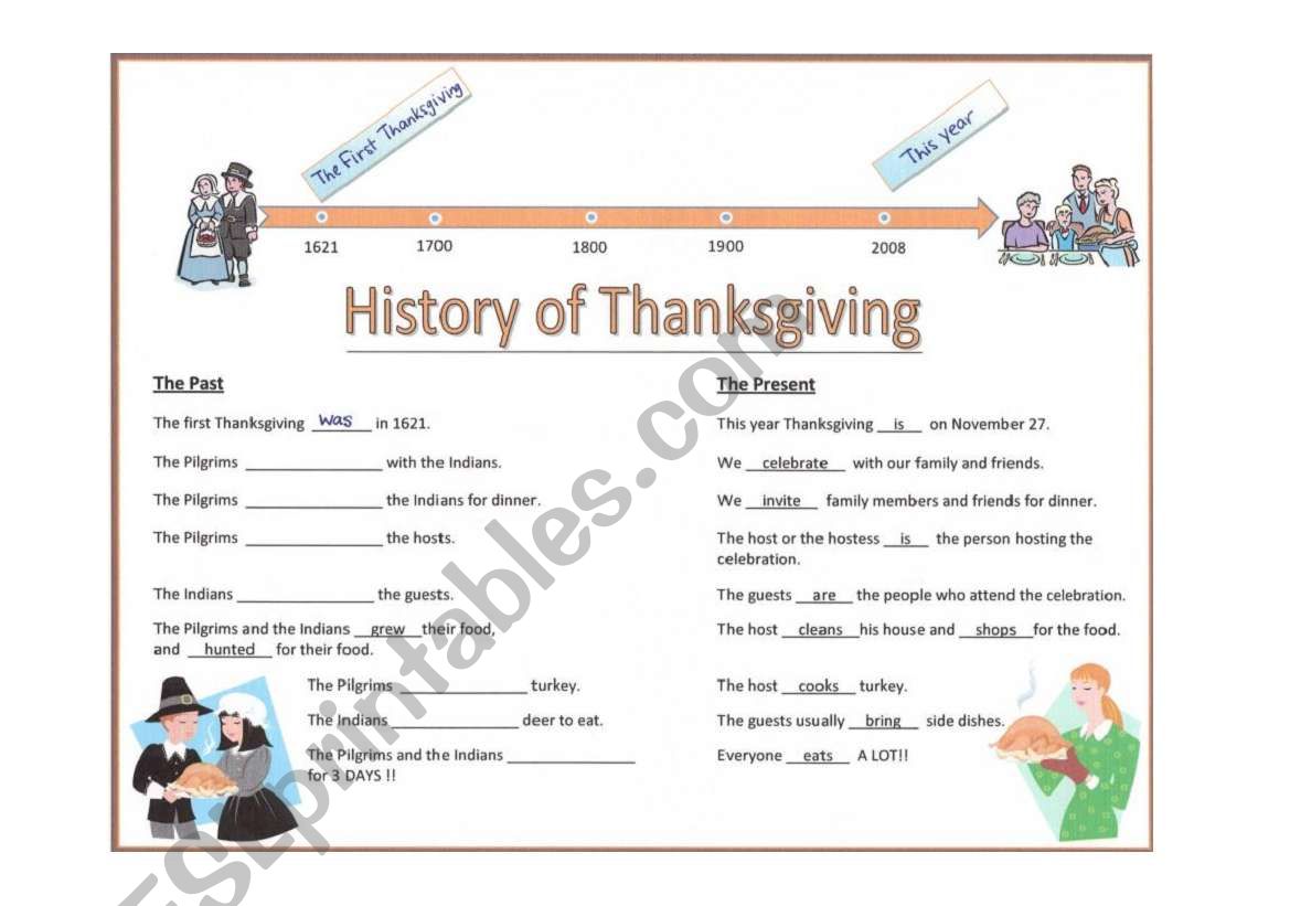 History of Thanksgiving...SIMPLE PAST VERBS EXERCISE