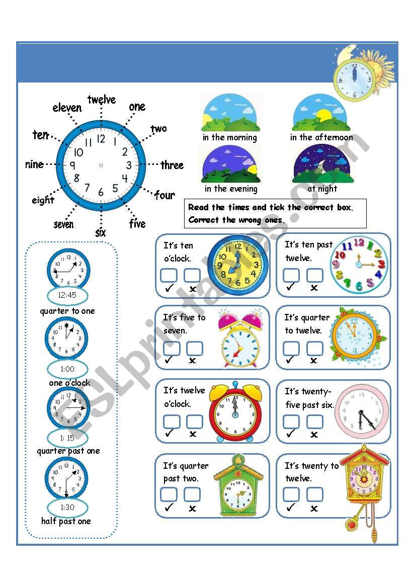 I can tell the time I part worksheet