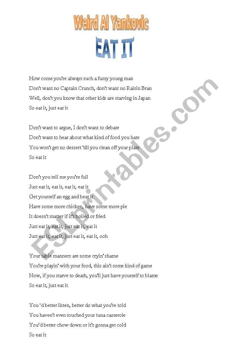 eat it parody of mick jackson worksheet