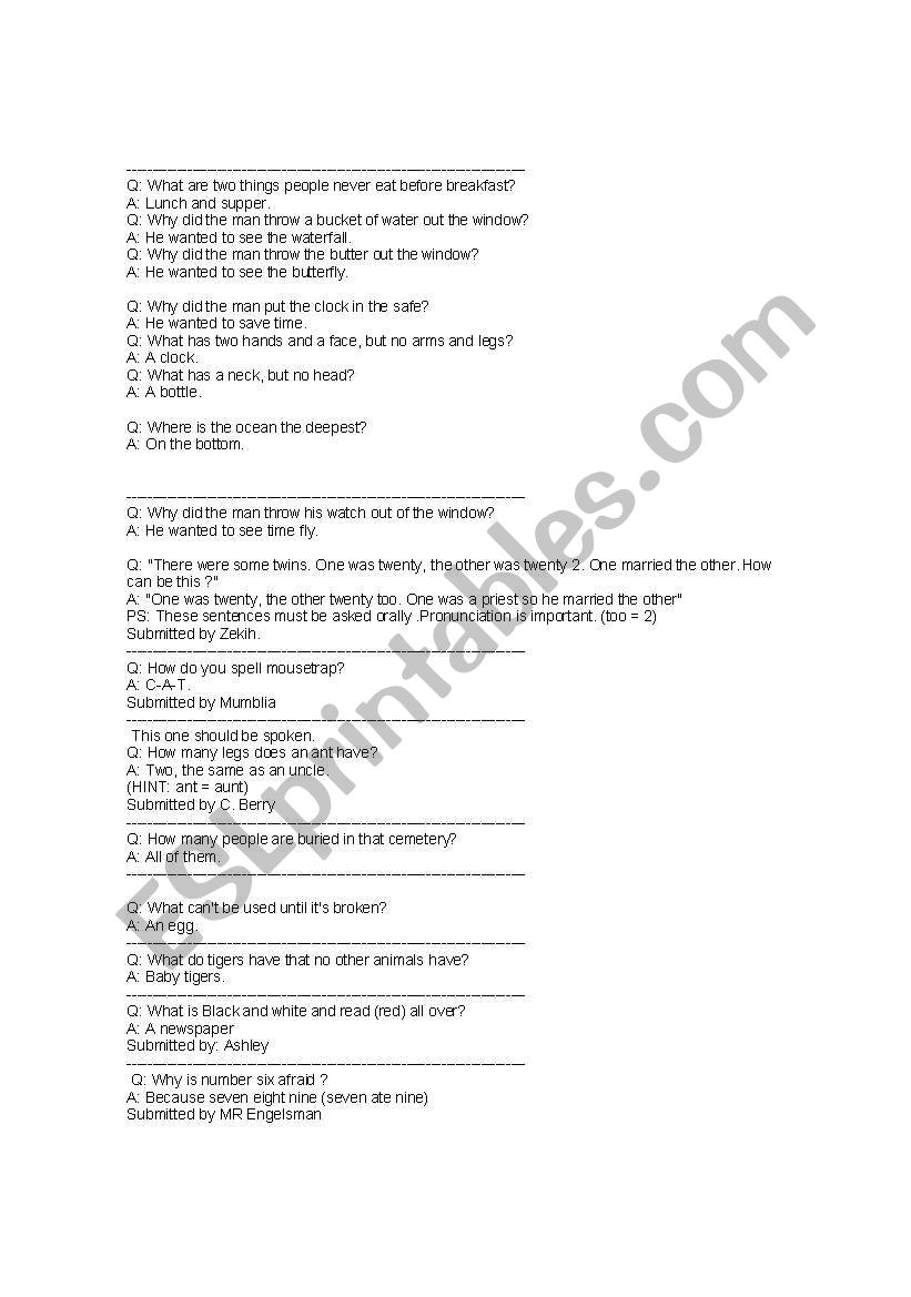 Joke esl  worksheet