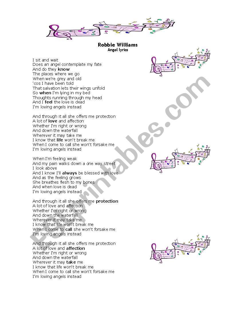 Song .Angel. Robin Williams worksheet