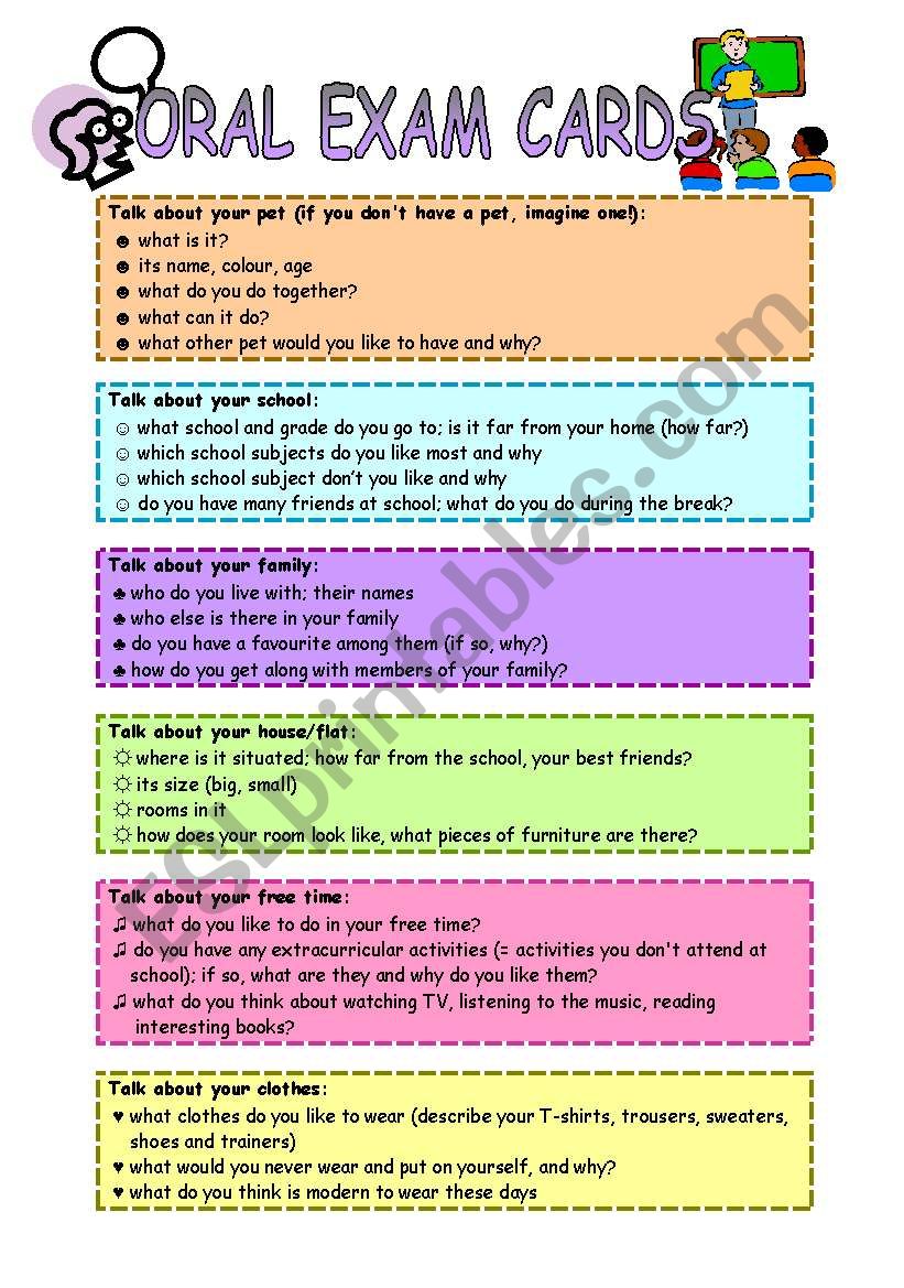 Speaking cards worksheet