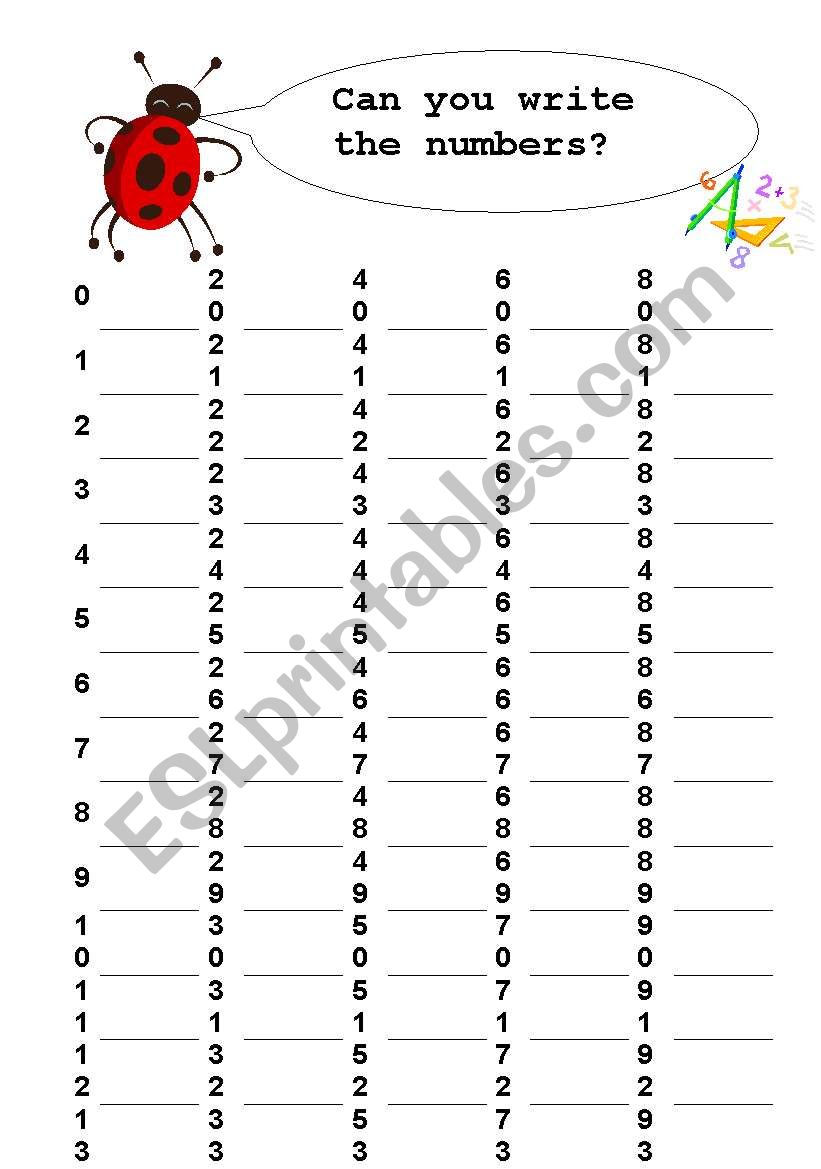 Numbers 0-100 worksheet