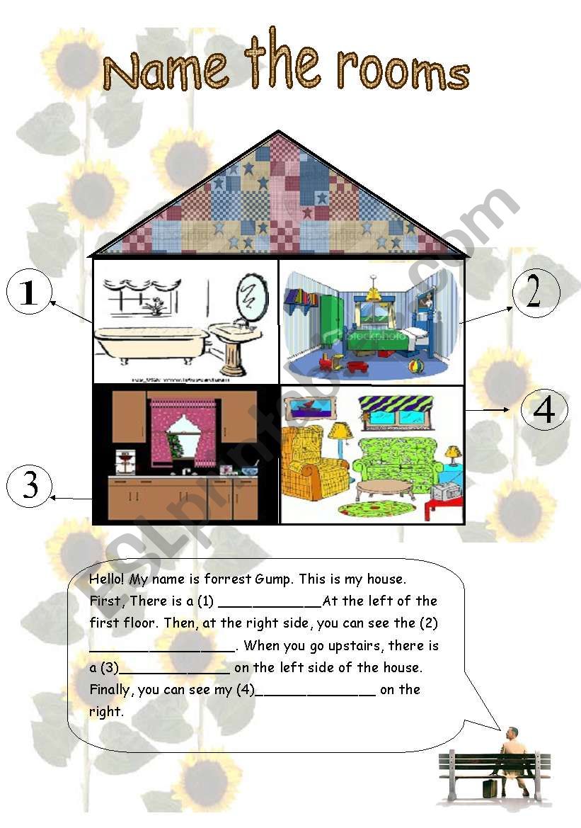 name the rooms  worksheet