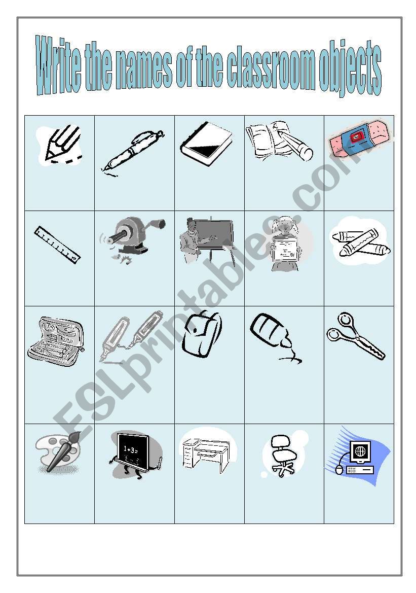 Classroom objects worksheet