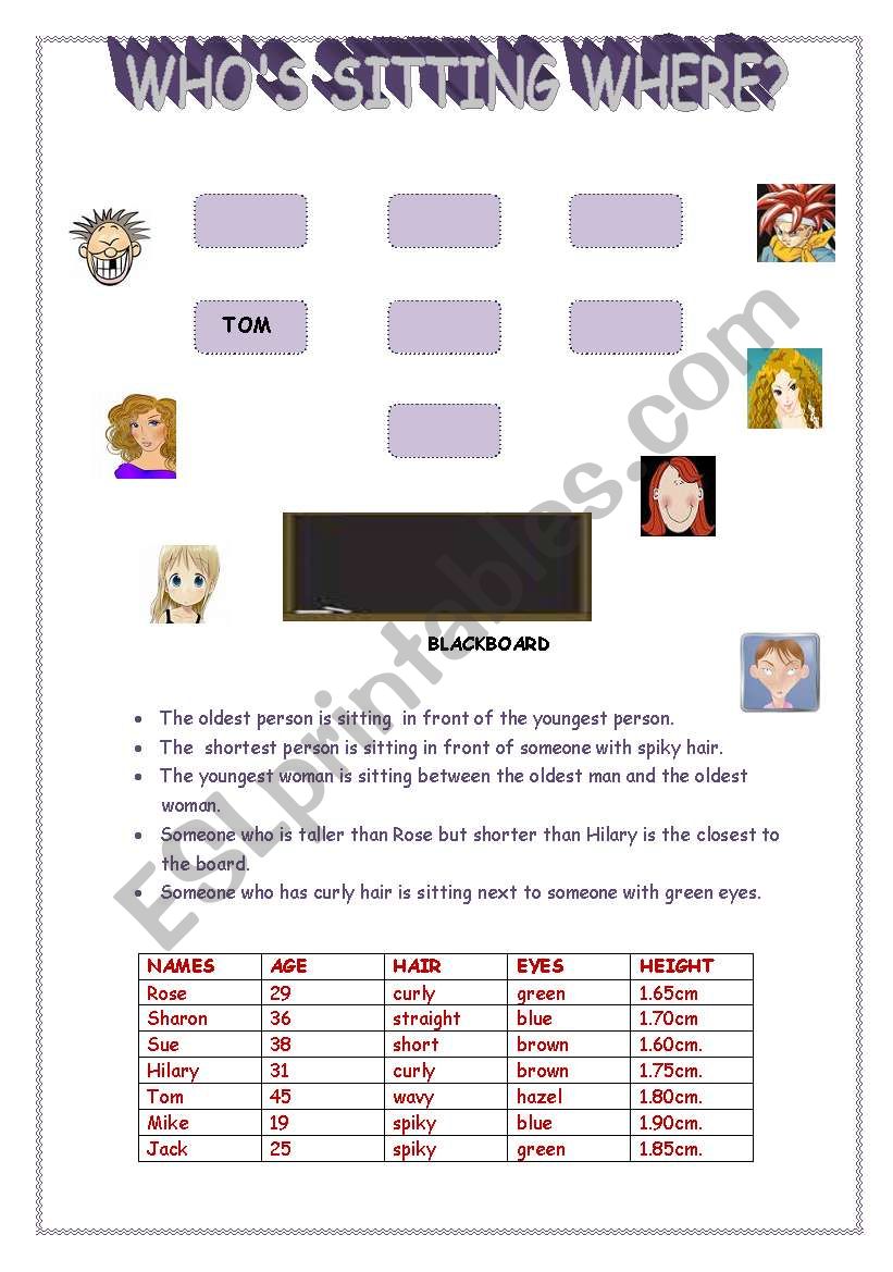 Who´s Sitting Where? - ESL worksheet by Greenrose