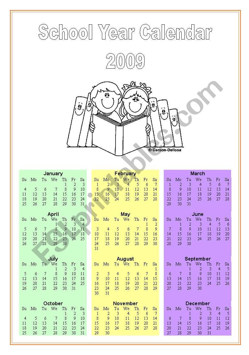 Colouring Calendar 2009 worksheet