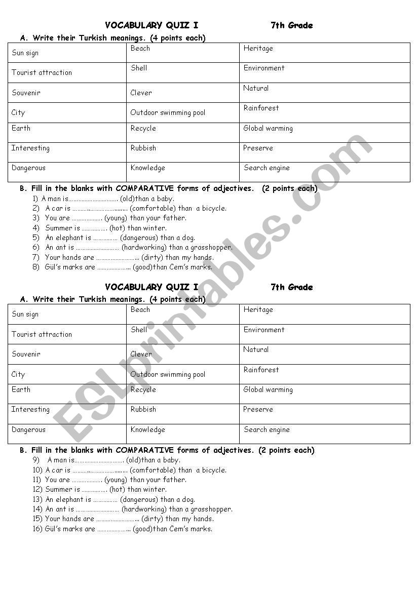 comparatives worksheet