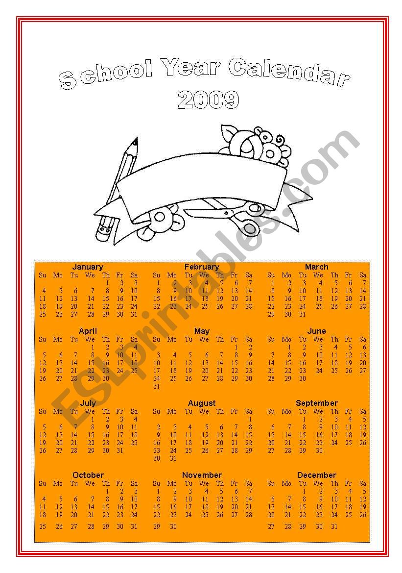 School Year Calendar 2009 worksheet