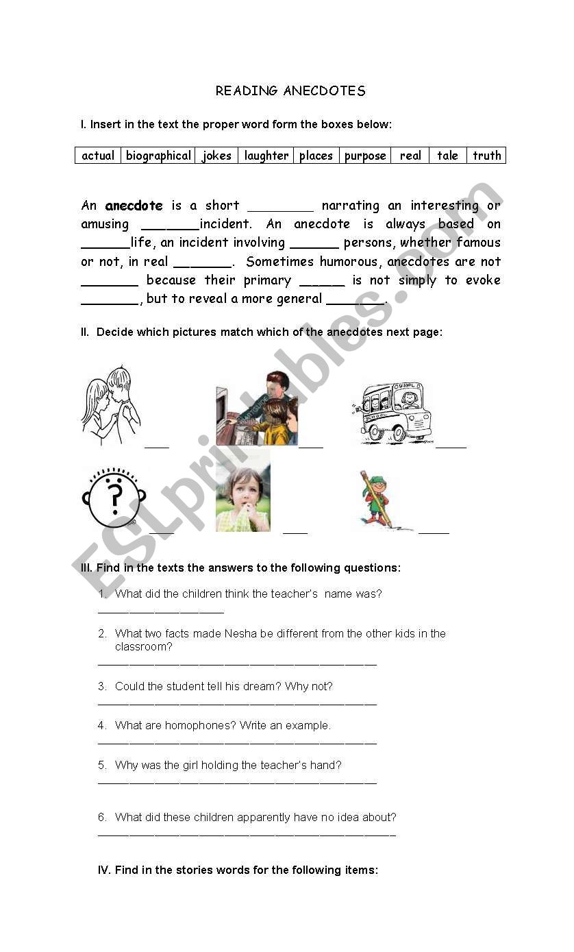 ANECDOTES worksheet