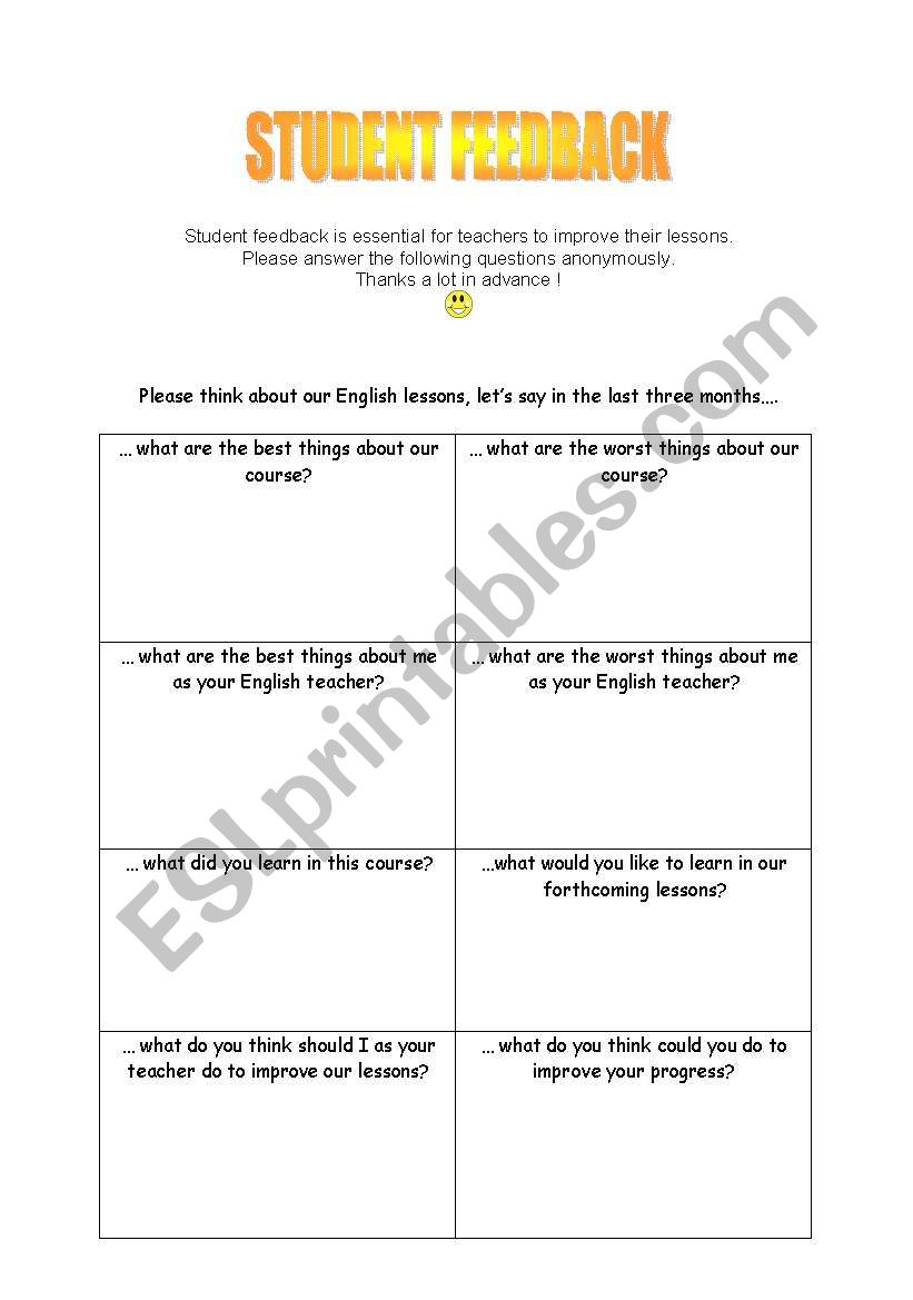 Student feedback - a questionnaire to evaluate your lessons