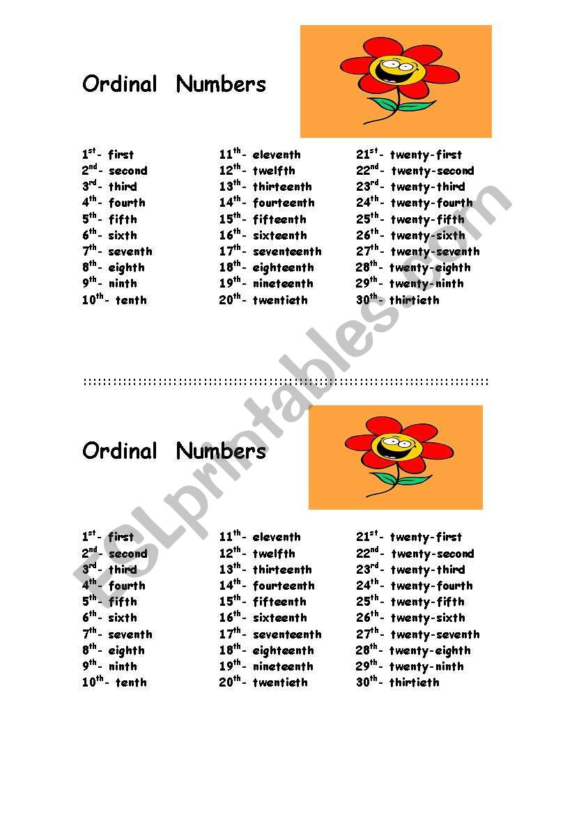 ordinal numbers worksheet