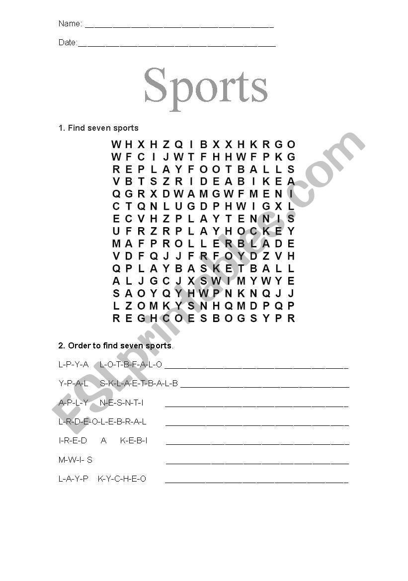 Sports Part I worksheet