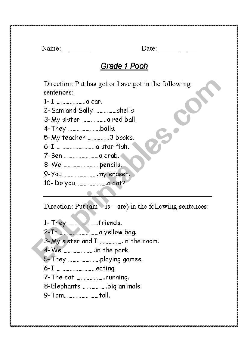 verb to have - verb to be worksheet