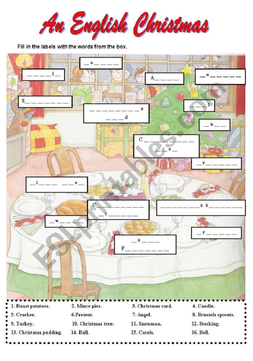 An English Christmas worksheet
