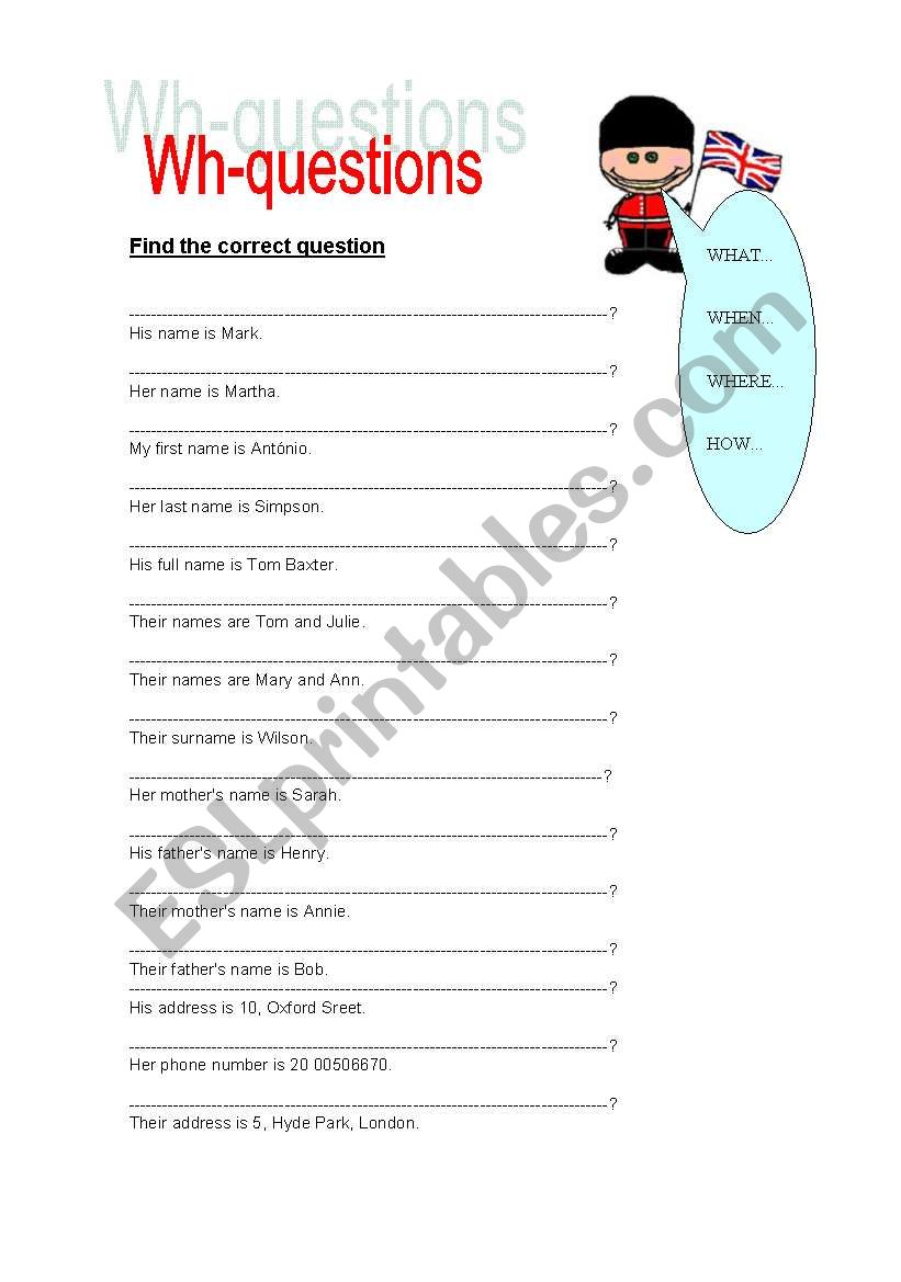 Wh-questions worksheet