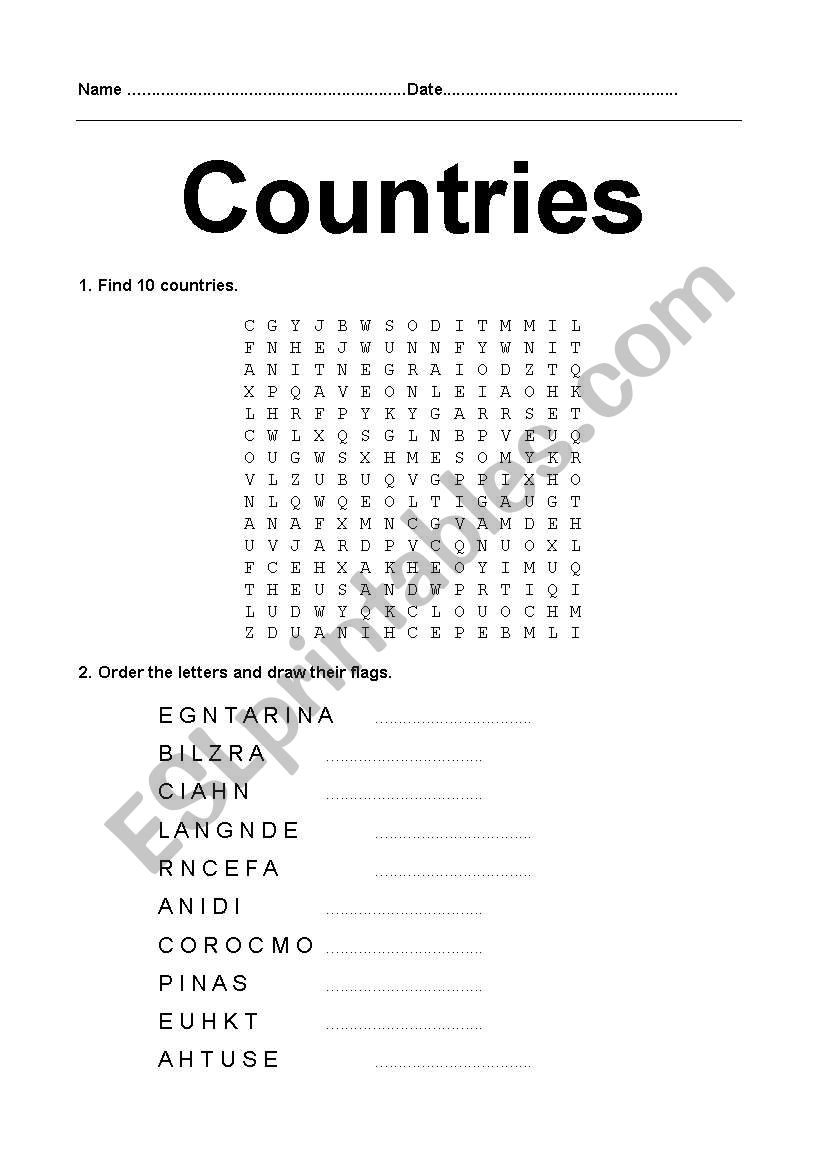 countries worksheet