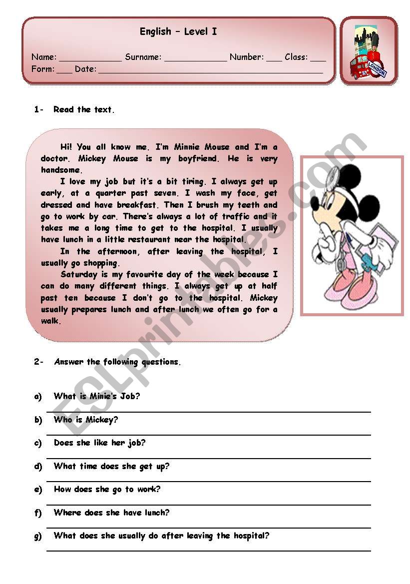 MINNIES ROUTINE worksheet