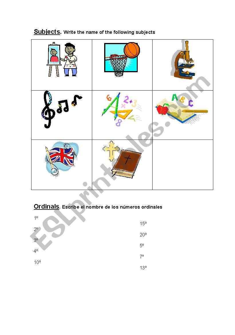Subjects, ordinals and days of the week