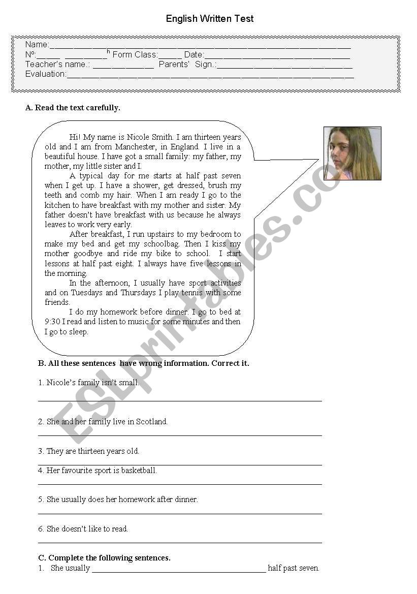 Test - Part I worksheet