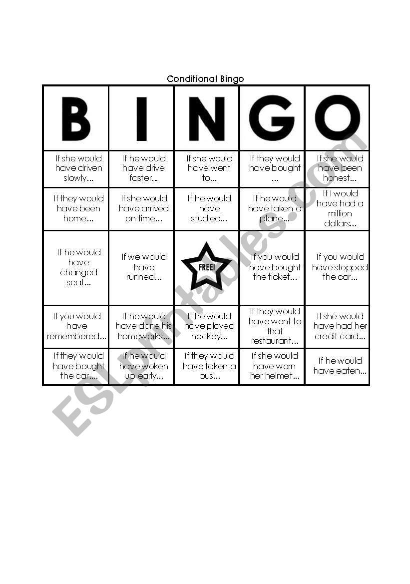 conditional bingo worksheet