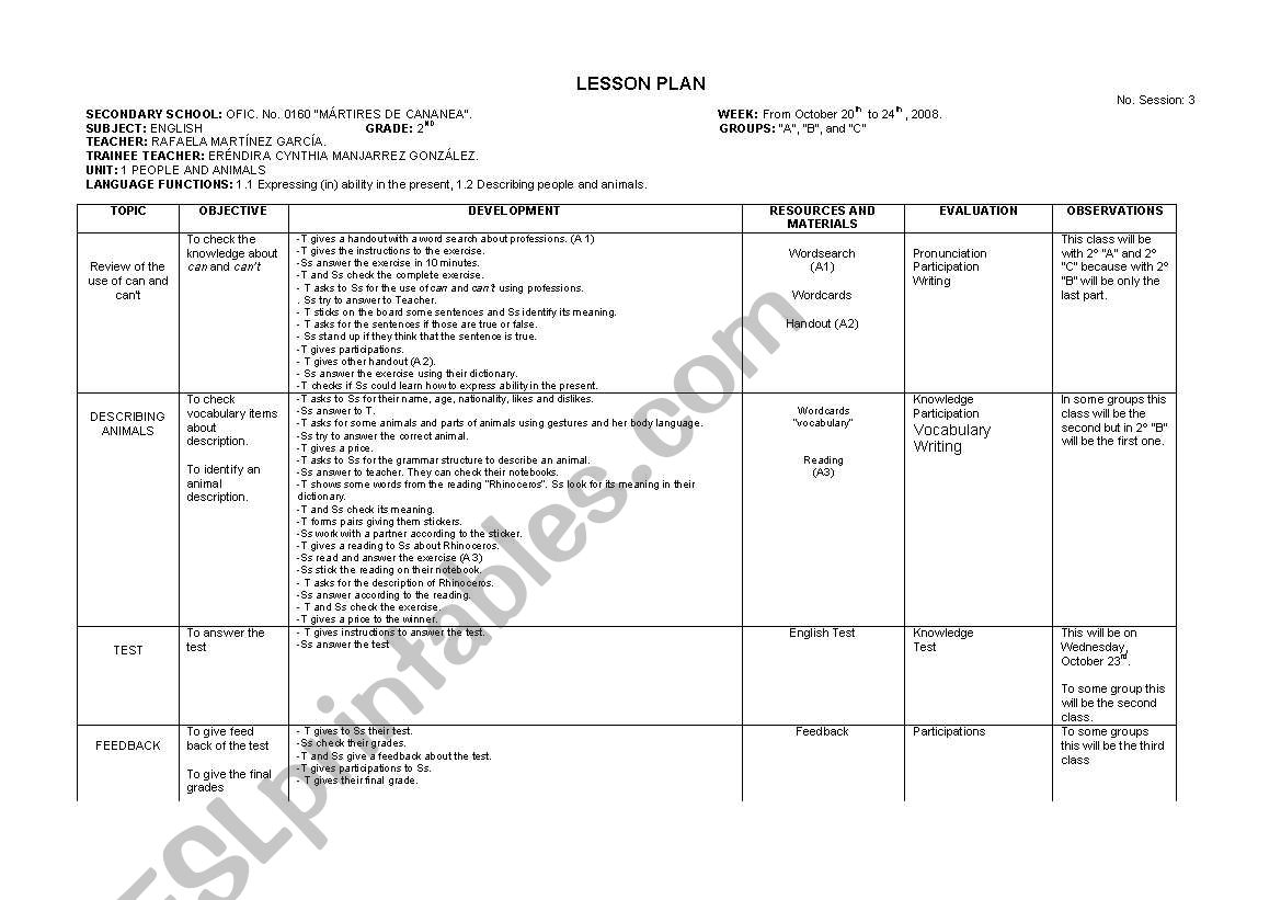 lesson plan worksheet