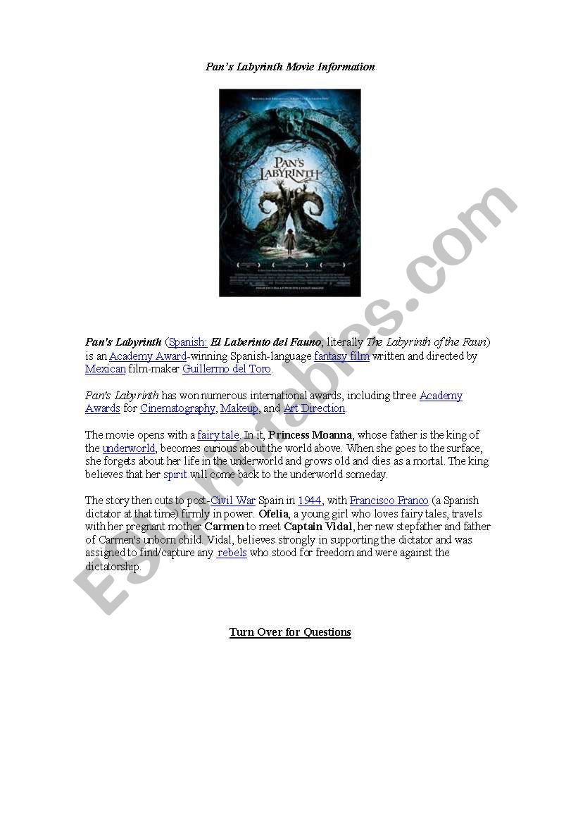 Pans Labyrinth Movie Worksheet