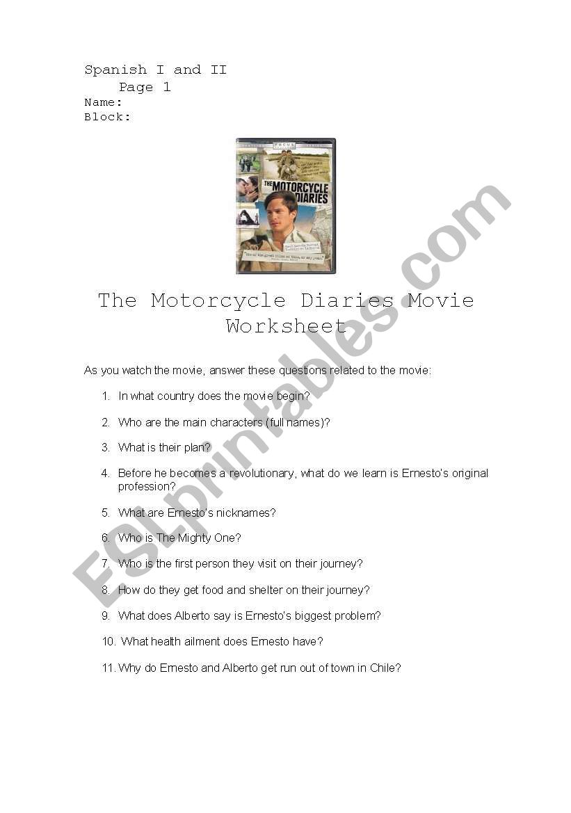 The Motorcycle Diaries Movie Worksheet