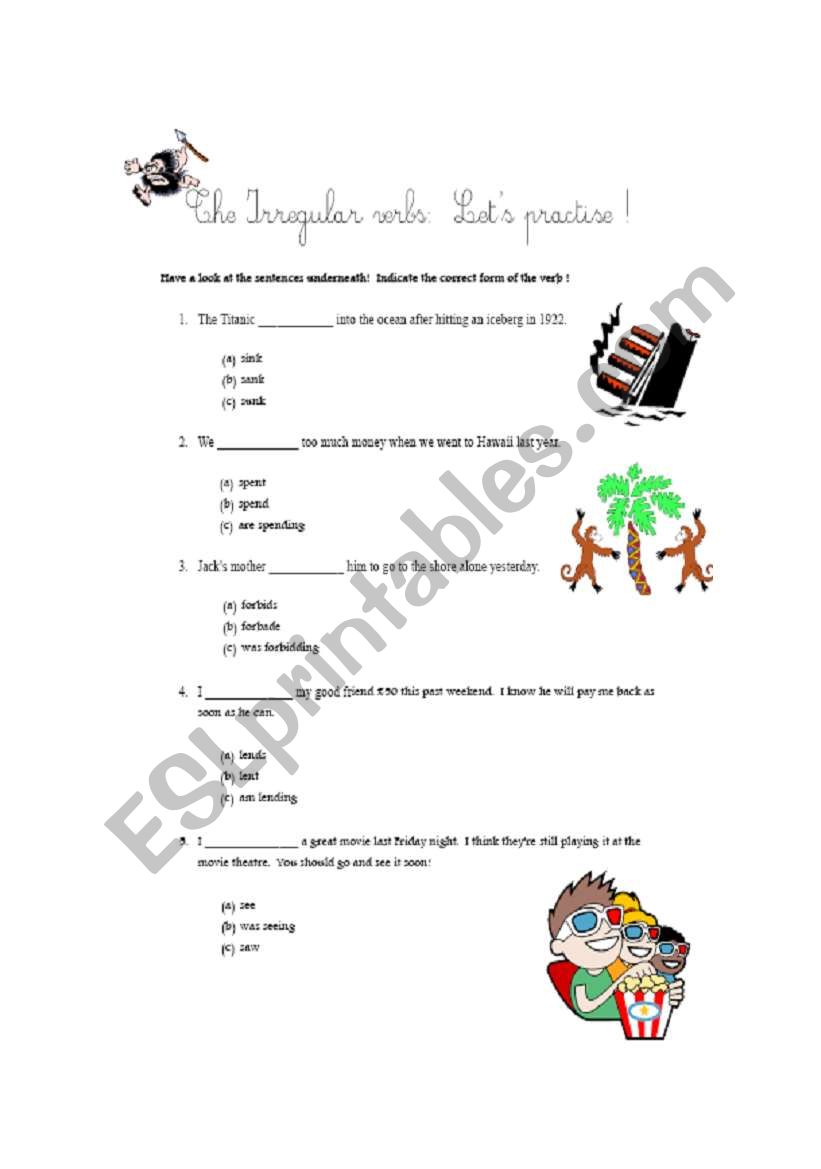 Irregular verbs: multiple choice exercise