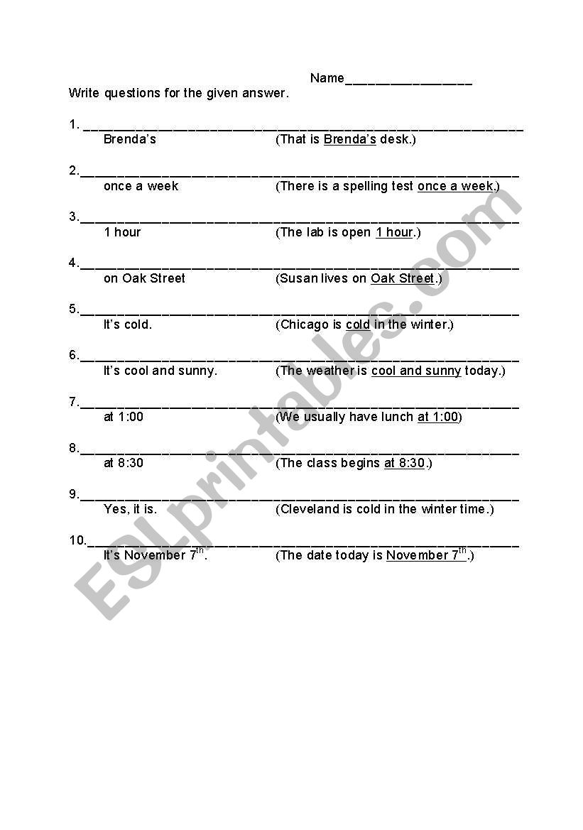 Present Tense Wh Questions  worksheet