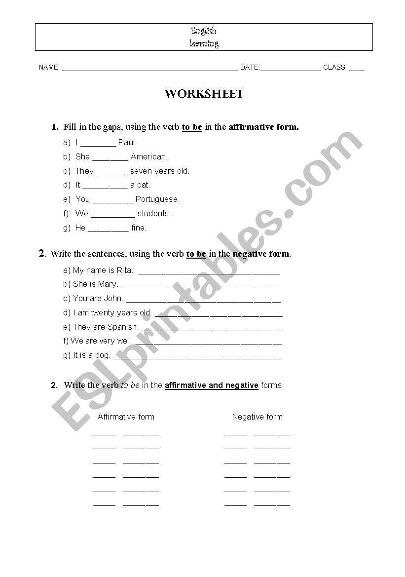 Verb To Be worksheet