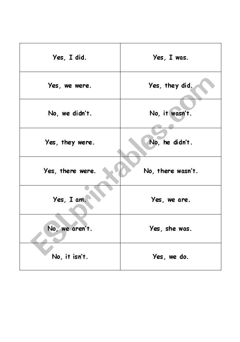 Short answer cards for Simple Present - Present Continuous - Past