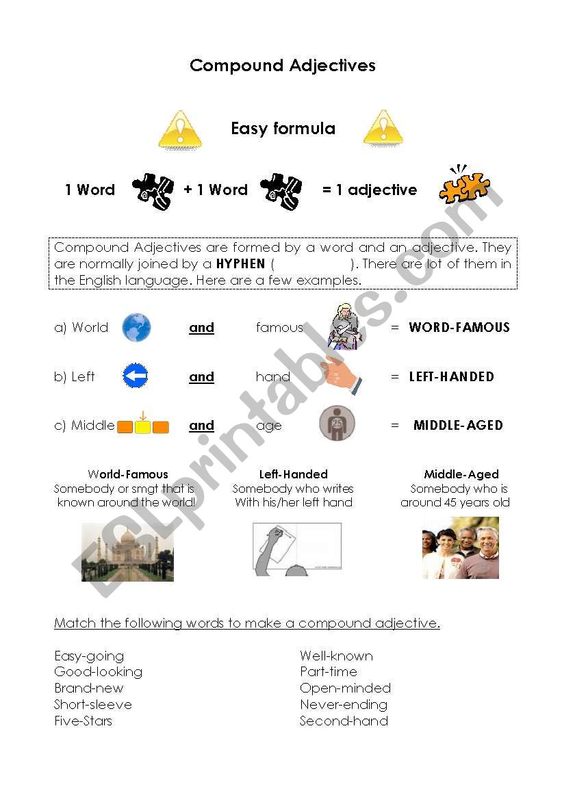 Compound Adjectives - Images! worksheet
