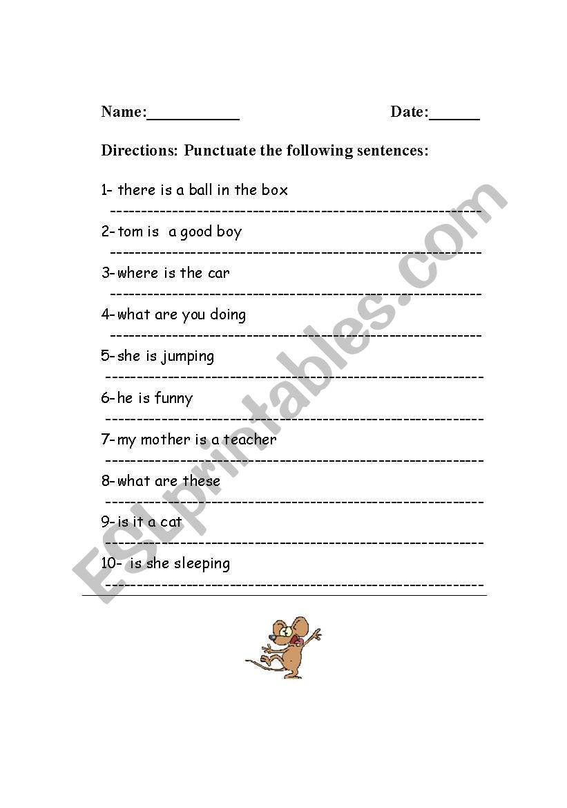 Punctuation worksheet