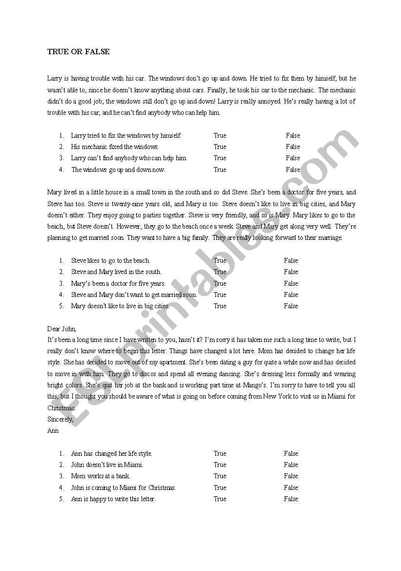 Reading Comprehension Passages