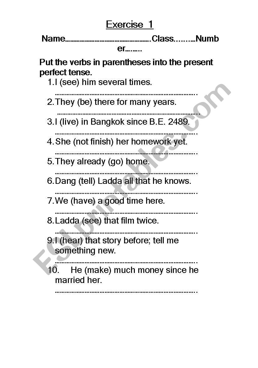 Present Perfect worksheet