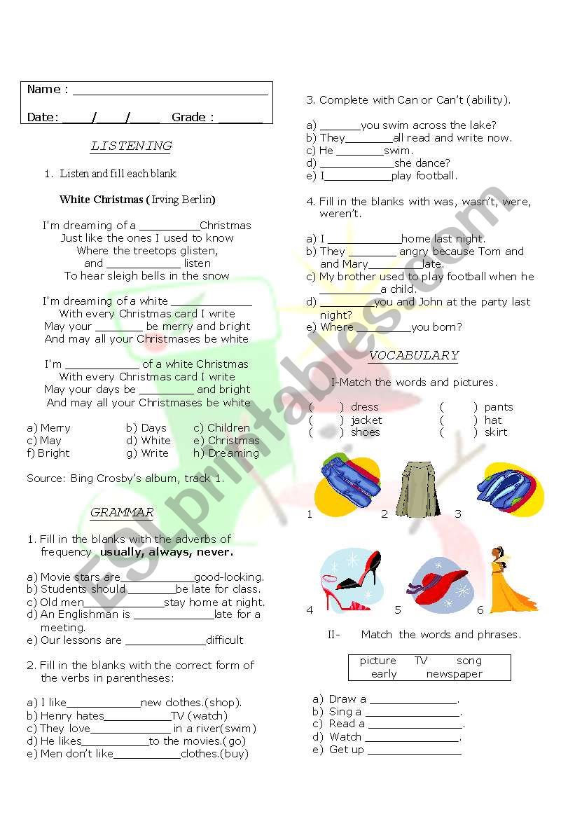 English Written Test worksheet