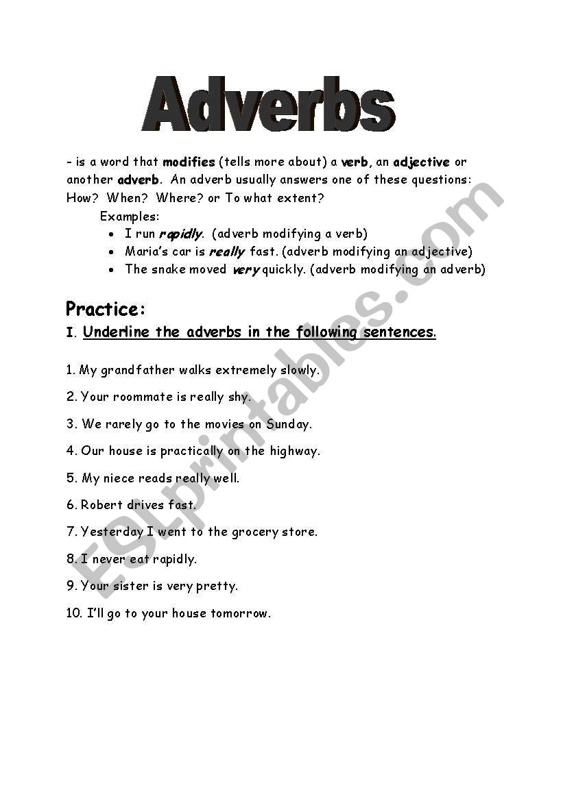 Adverbs Explanation and Practice Exercise