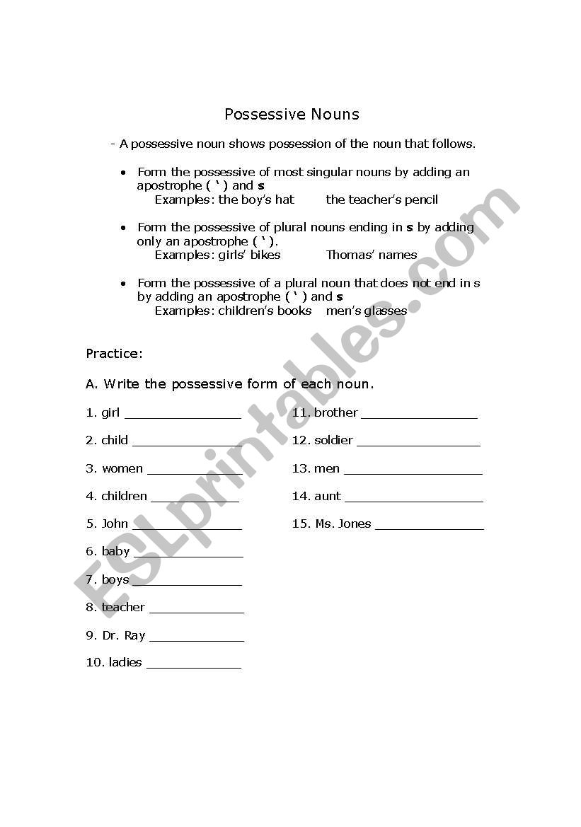 Possessive Nouns worksheet