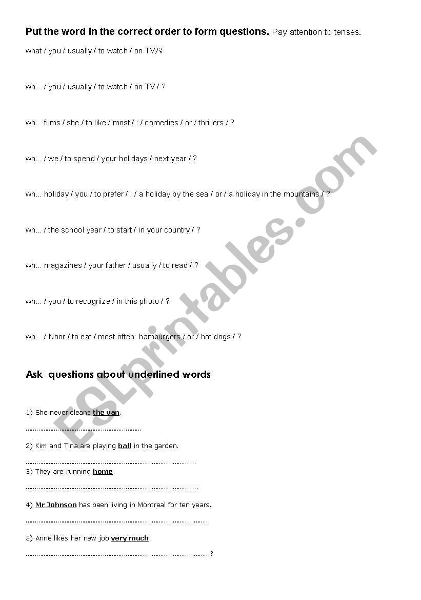 making questions worksheet